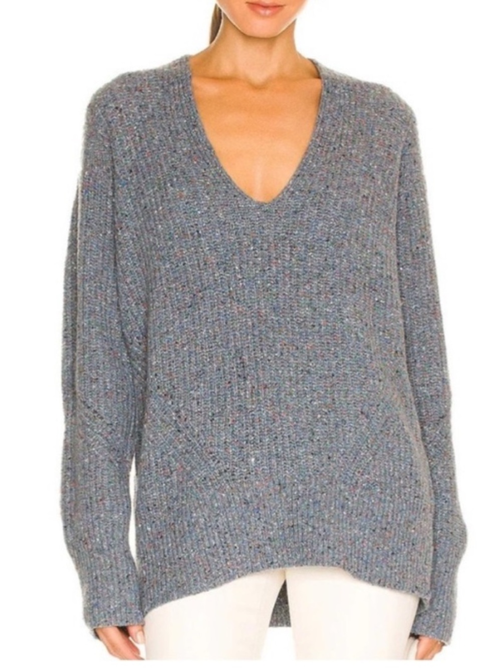 Rag & Bone Eco Donegal V-Neck Blue Sweater XS Relaxed Fit Recycled Wool Blend - Picture 3 of 16